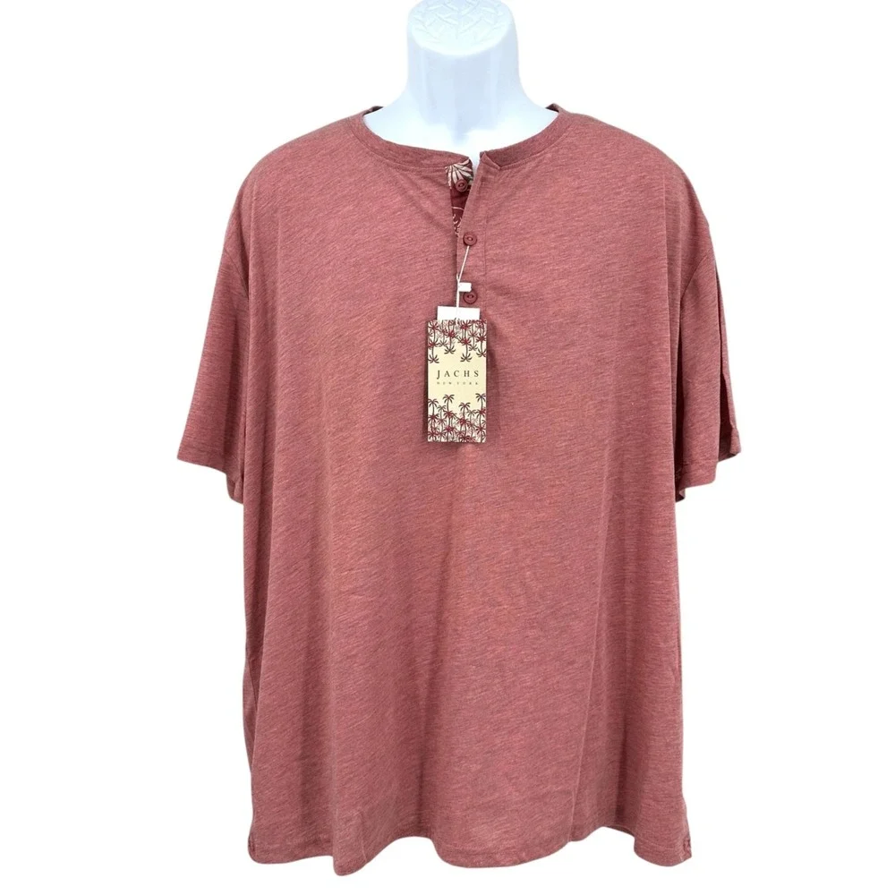 Jachs Short Sleeve Henley Shirt‎ Washed Red Signature Soft Touch Men's 3XL NWT